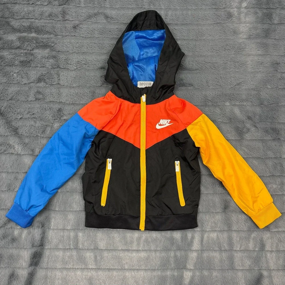 Nike Windbreaker Jacket Kids 2T Multicolor Colorblock Chevron Hooded Zip 807421